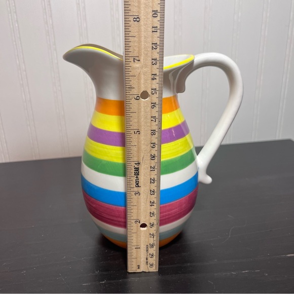 Colorful Striped Ceramic Pitcher - Rainbow Stripes - Picture 8 of 8